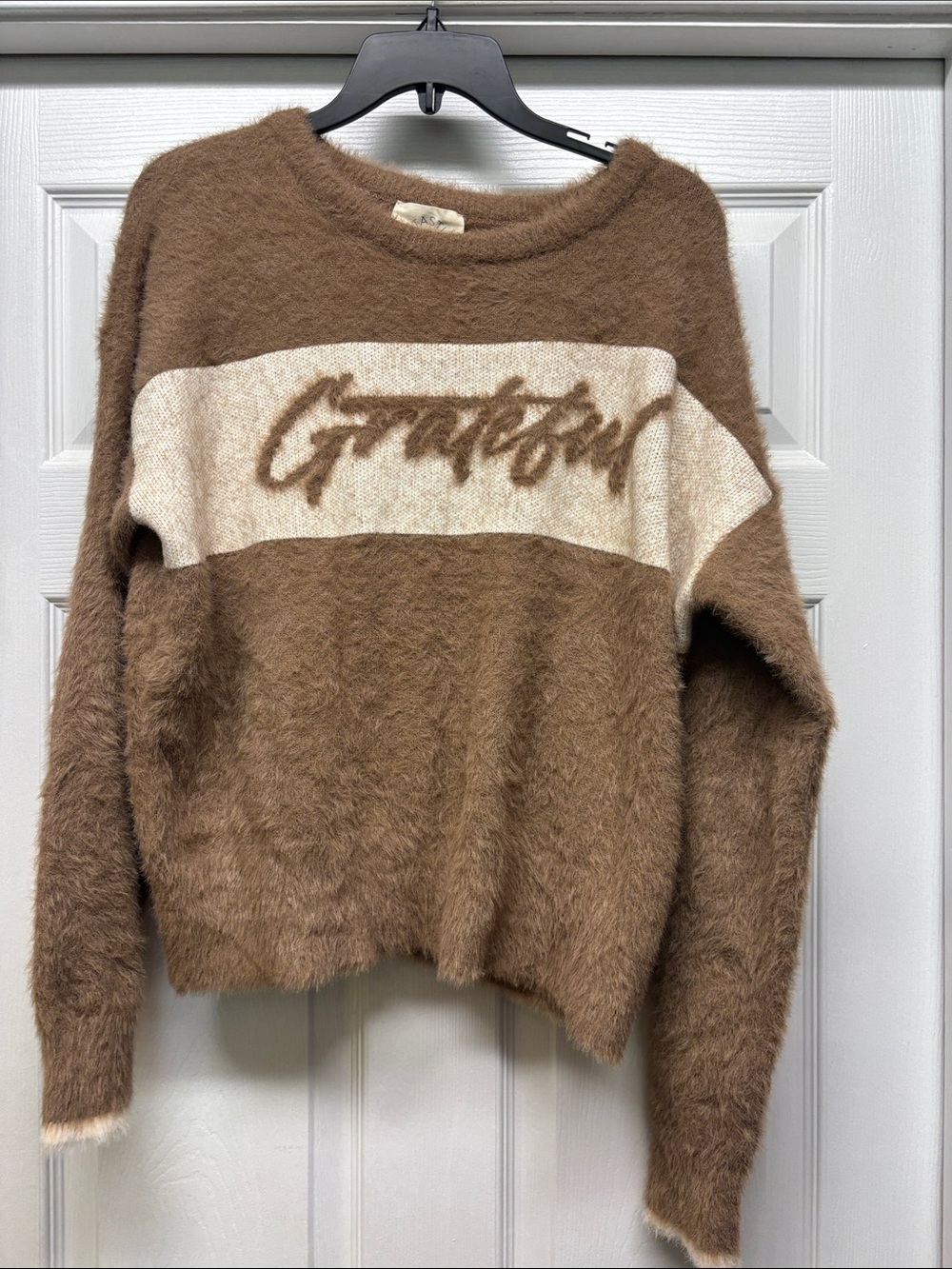 Fantastic Fawn Grateful Fuzzy Crewneck Sweater - Brown & Cream Medium